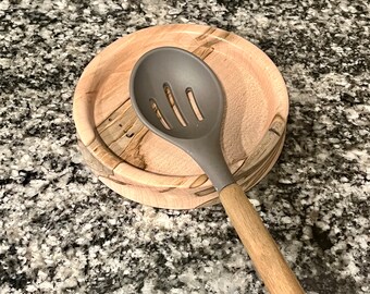 Maple Wooden Spoon Rest, Rustic Farmhouse Utensil Holder, Housewarming Gift for a Friend