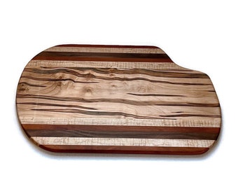 Large Rectangle Wooden Cutting Board, Charcuterie Display Board, Multi Wood Rustic Kitchen Gift