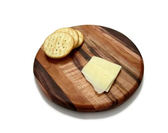 Small Round Wood Cutting Board, Multi Wood Serving Board, Gift for Hostess