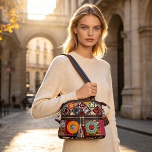 Genuine Split Leather Patchwork Satchel Bag, Christmas Holiday Gifts for Her, Aesthetic 3D Floral Halloween Python Crossbody