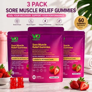 Sore Muscle Relief Gummies | Workout Recovery & Muscle Support Supplement | Energy, Focus Post Exercise Recovery Strawberry Gummies