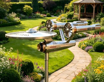 Star Trek USS Enterprise NCC-1701 Wind Spinner, Kinetic Metal Garden Sculpture Unique Outdoor Yard Art for Trekkies