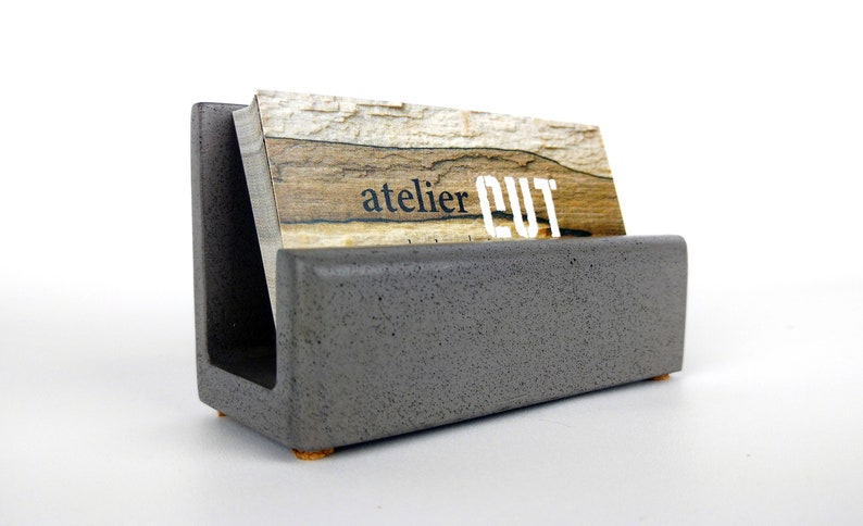 Grey Concrete Business Card Holder Cement Desk Accessories Modern Organizer Unique Minimalist