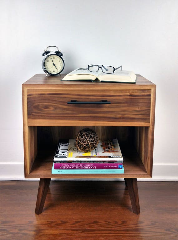 Nightstand With Legs Walnut Nightstand Shelf Bedside Table Etsy