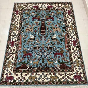 8x10 Hand Knotted Wool Rug - Large Navy Blue Tribal Area Rug for Living Room, Terracotta Geometric Carpet, Traditional Mid Century Decor