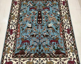 8x10 Hand Knotted Wool Rug - Large Navy Blue Tribal Area Rug for Living Room, Terracotta Geometric Carpet, Traditional Mid Century Decor