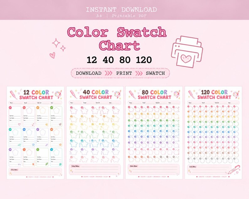 Color Swatch Chart Printable, Blank Color Palette Template A4 PDF ...