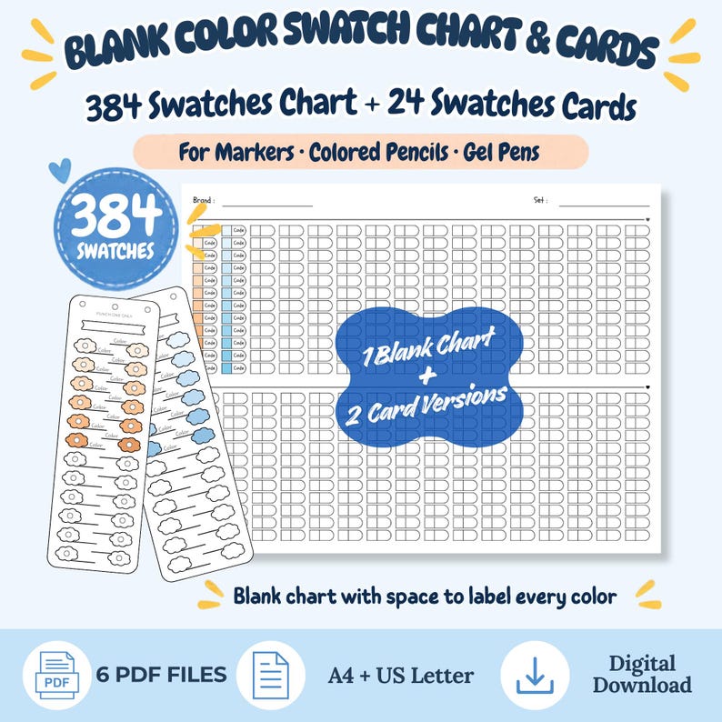 Blank Color Swatch Chart & Cards, 384 Color Chart, 24 Swatch Cards ...