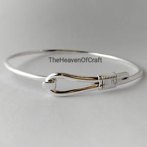 925 Sterling Silver Hook Clasp Bracelet - Adjustable Minimalist Bracelet - Wire Wrapped Jewelry - Christmas Gift