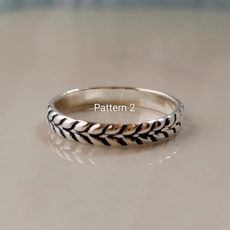 Oxidized Sterling Silver Comfort Fit Bands - Handmade Ring Stackable Band Rings - Vintage Boho Jewelry Pattern 2