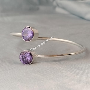 Natural Amethyst Sterling Silver Open Cuff Bracelet - Adjustable Open Bangle - February Birthstone Gemstone Jewelry