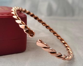 Pure Copper Tensor Ring Bangle Bracelet - Twisted Copper Cuff - Adjustable Jewelry