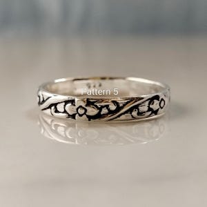 Oxidized Sterling Silver Comfort Fit Bands - Handmade Ring Stackable Band Rings - Vintage Boho Jewelry Pattern 5