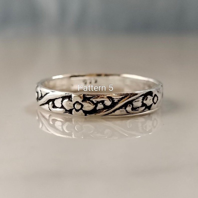 Oxidized Sterling Silver Comfort Fit Bands - Handmade Ring Stackable Band Rings - Vintage Boho Jewelry Pattern 5
