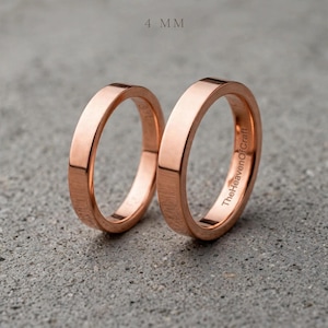 4 mm Kopparring - Bredt Band Minimalistiskt Handgjort Smycke - Platt Profil Stapelbar Unisex Bröllopsgåva