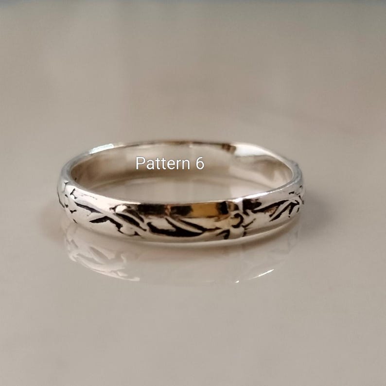 Oxidized Sterling Silver Comfort Fit Bands - Handmade Ring Stackable Band Rings - Vintage Boho Jewelry Pattern 6