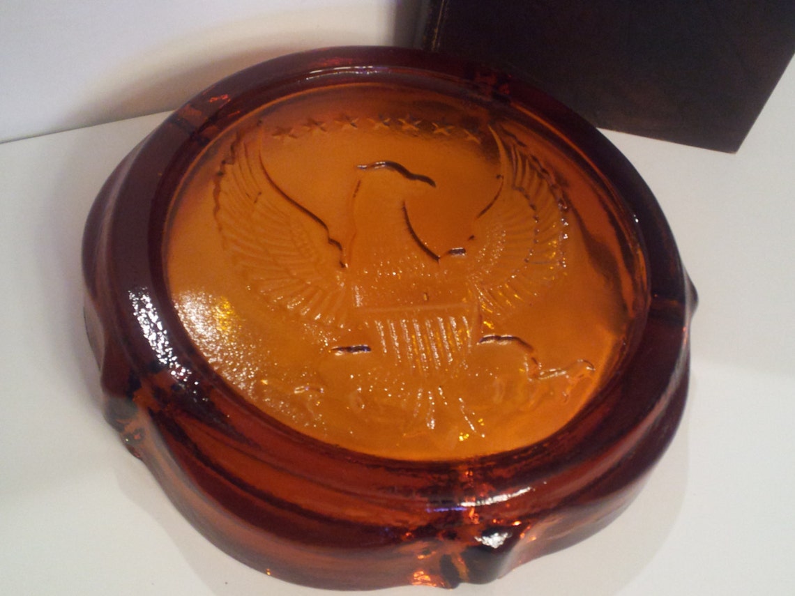 Indiana Amber Tiara Glass Eagle Ashtray Etsy