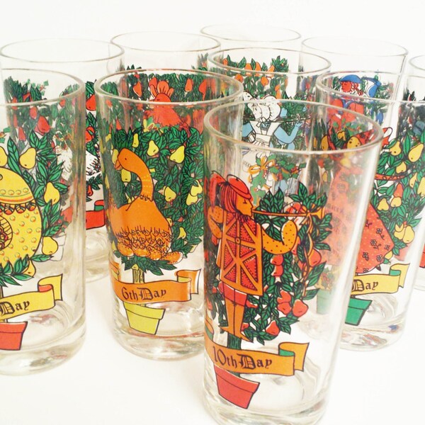 Vintage Twelve 12 Days of Christmas Glasses Replacement 10th Day ONLY