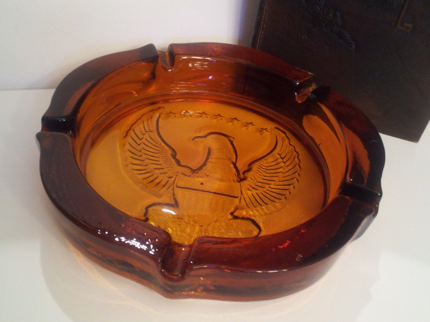 Indiana Amber Tiara Glass Eagle Ashtray Etsy