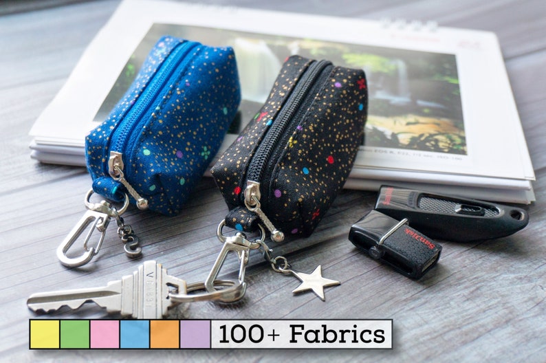 Small items Thumb drive small case for keychain keyring Small boxy pouch for USB drive Blue and black galaxy mini boxy pouch with clasp