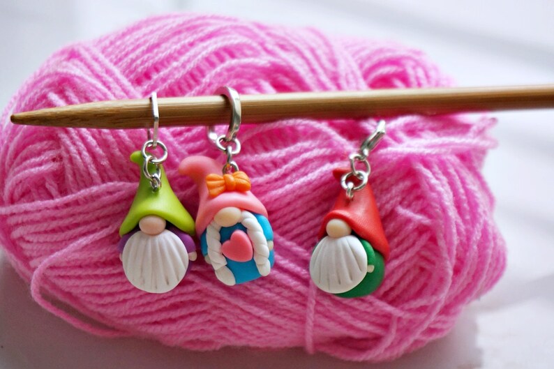 lucky gnome miniature custom personalized color cute gift for yarn lover cute stitch marker cute gnome knitting accessory gift for mom