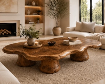Luxe salontafel met organische vorm - neutraal interieur