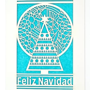 Feliz Navidad kerstboom en maan, vrolijk kerstfeest in het Spaans, lasergesneden kerstkaart