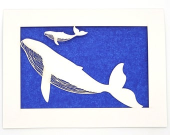 Mama and Baby whale swimming together, love is the sweetest thing, great for a baby shower or a parent or just because