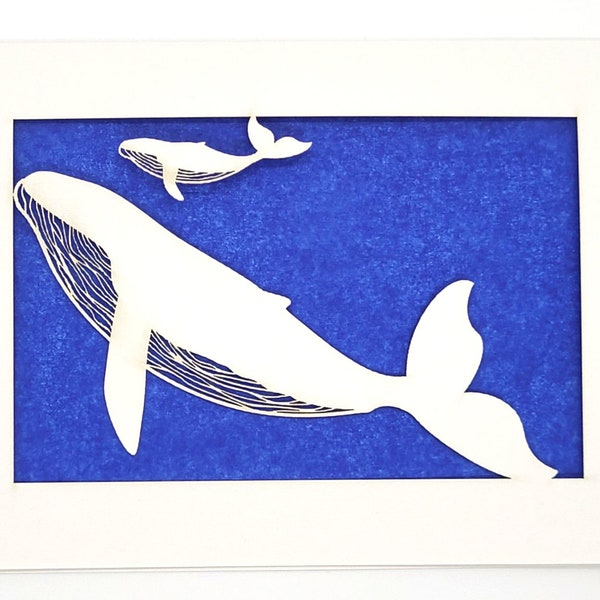 Mama and Baby whale swimming together, love is the sweetest thing, great for a baby shower or a parent or just because