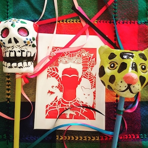 Frida et son singe, icône mexicaine, idéale pour tout le monde, carte de voeux découpée au laser