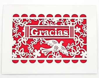 Gracias, Thank You in Spanish, laser cut cards in a Papel Picado style greeting card, sweet card for all occasions, don't forget to say TY