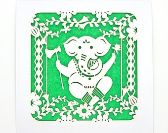 Ganesha - the Remover of Obstacles, laser cut blank greeting card, in the form of an elephant