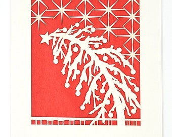 Ocean Beach Christmas Tree, or the Charlie brown Holiday Tree, laser cut card with tissue paper
