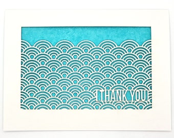 Thank You with a bunch of ocean waves, Japanese style waves