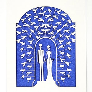 Bride and Groom Calavera surrounded by doves, a great card for all weddings or any anniversary, laser cut greeting cards image 8