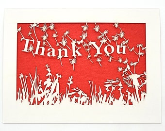 Thank You Dandelions blowing in the wind to say - Thank You - Laser Cut Greeting Card, playing in the grass, Say Thanks to someone you Love