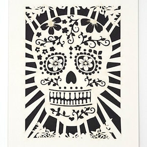 Sugar Skull Karte mit aus dem Zucker, Tag der Toten Schädel Laser geschnitten Grußkarte, Dia De Los Muertos, Halloween