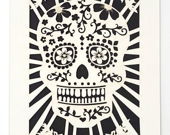 Sugar Skull Card with out the Sugar, Day of the Dead Skull laser cut greeting card, Dia De Los Muertos, Halloween