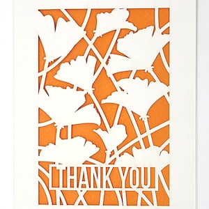 Merci avec un bouquet de coquelicots de Californie, carte de voeux découpée au laser faite à la main
