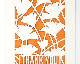 Thank you with a bunch of California Poppies, hand made laser cut greeting card