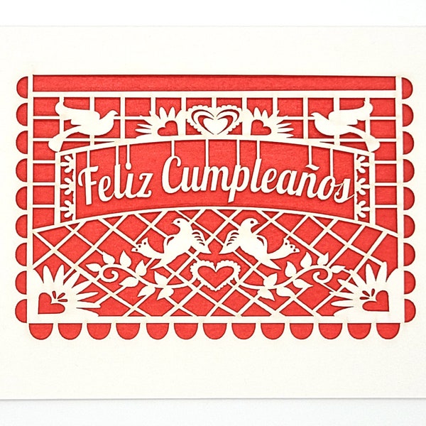 Feliz Cumpleanos in einem schönen Stil von Papel Picado Flagge, alles Gute zum Geburtstag lasergeschnittene Karte, feiern einen Geburtstag mit Flaggen des Glücks