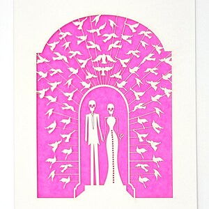 Bride and Groom Calavera surrounded by doves, a great card for all weddings or any anniversary, laser cut greeting cards image 10