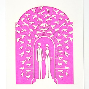 Bride and Groom Calavera surrounded by doves, a great card for all weddings or any anniversary, laser cut greeting cards image 10