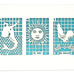 Cartões de Loteria - La Sirena, El Nopal, El Gallo - um cartão de felicitações sem saudação, Envie um bilhete só porque, Vamos jogar BINGO,