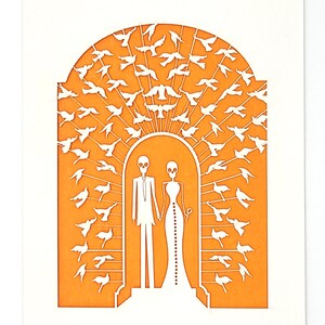 Bride and Groom Calavera surrounded by doves, a great card for all weddings or any anniversary, laser cut greeting cards image 5