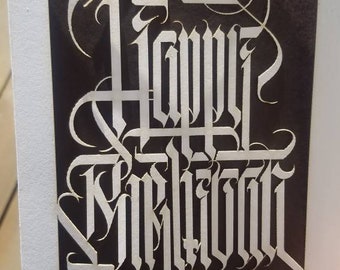 Happy Birthday with a unique calligraphy style to help send someone you care about some Birthday Wishes