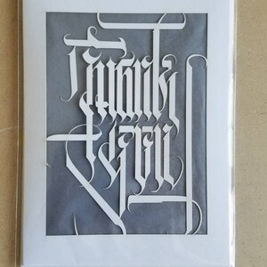 Caligrafía elegante Gracias, tarjeta de felicitación cortada con láser, estilo de la vieja escuela