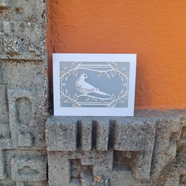 Paloma - Morning Dove laser cut greeting card - great for all occasion - blank on the inside, sweet morning dove, papel picado,  love birds
