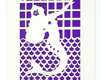 La Sirena - our version of the Loteria Mermaid card, Mermaid with stars laser cut greeting card