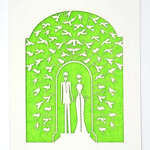 Bride and Groom Calavera surrounded by doves, a great card for all weddings or any anniversary, laser cut greeting cards image 9